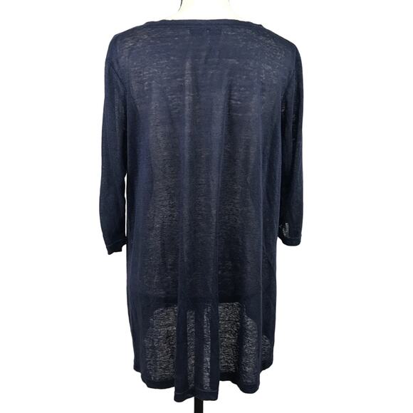 Cupcakes and Cashmere 100% Linen 3/4 sleeve navy top - Picture 2 of 5